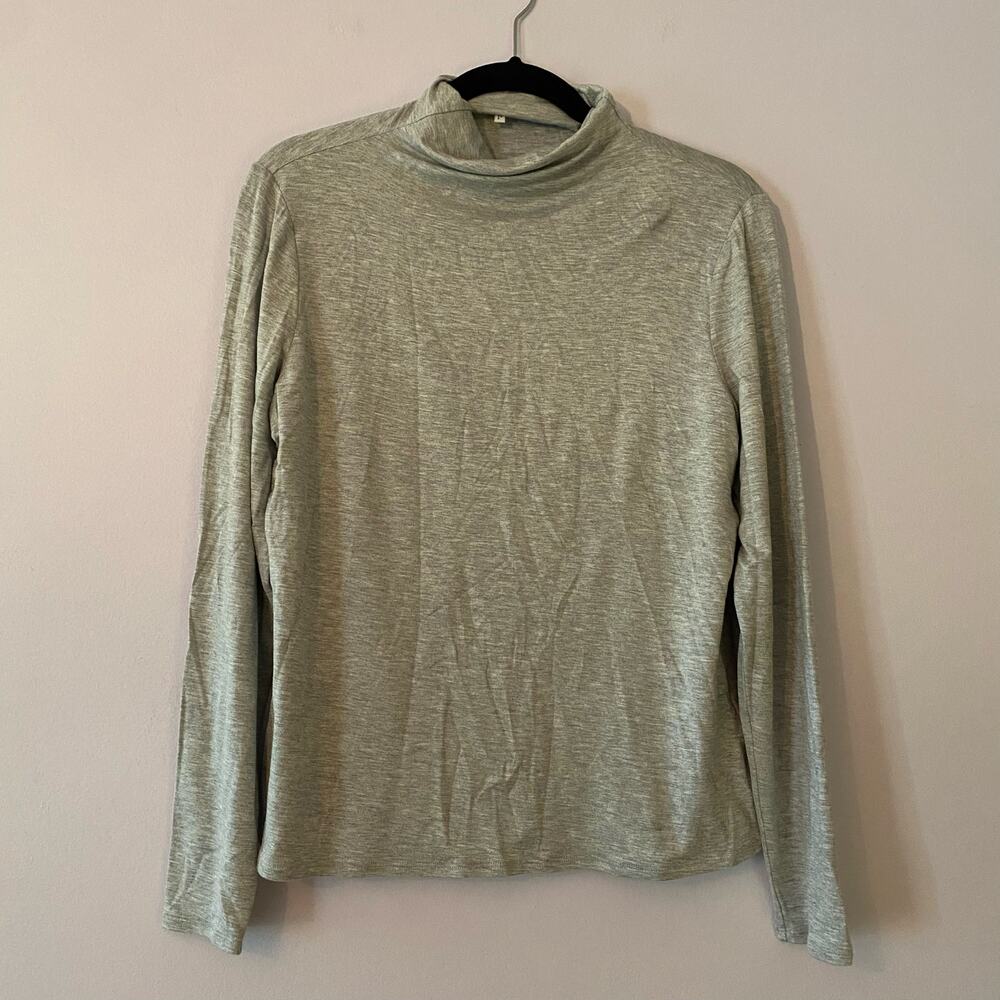 Lafayette 148 Heathered Gray Jersey Turtleneck Long Sleeve Women's size Large